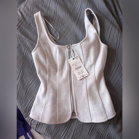 Zara Tops - Zara Small Light Grey Tailored Sleeveless Blouse To